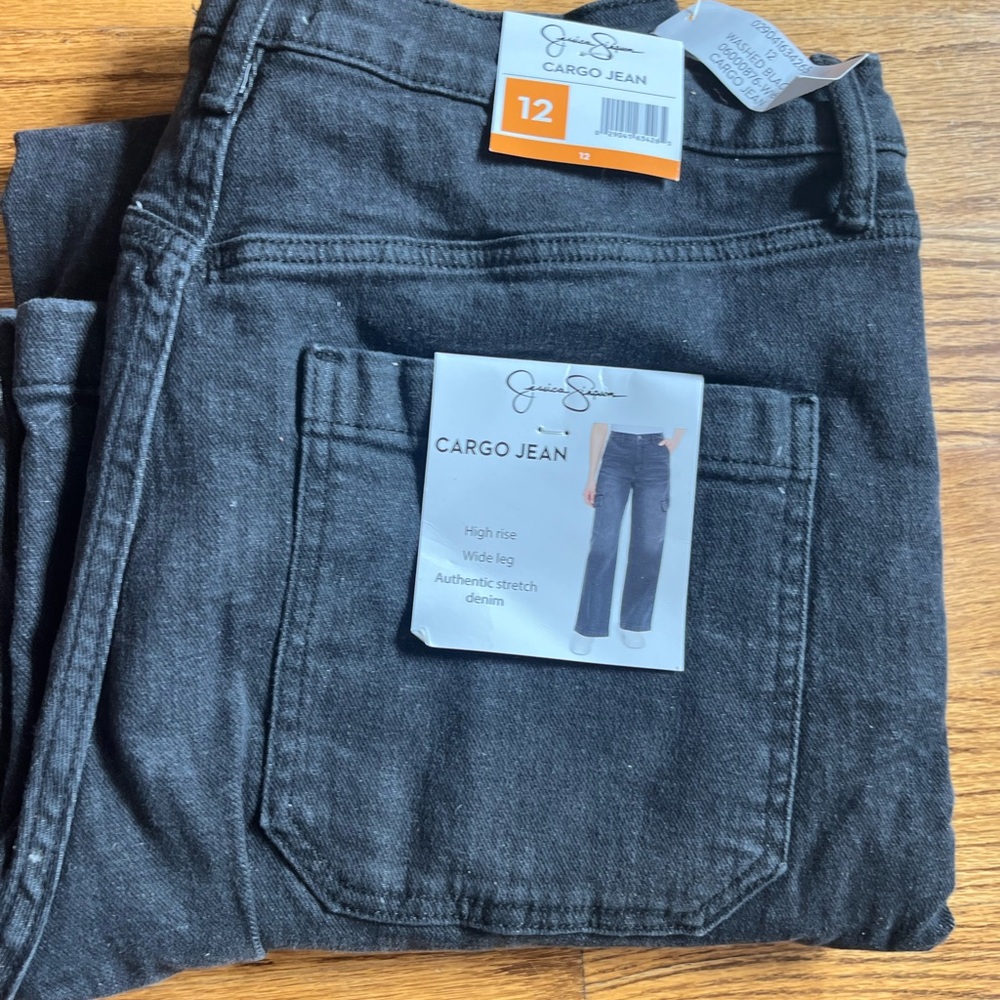 Jessica Simpson Wide Leg Cargo Black Jeans